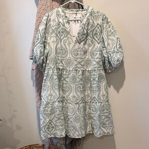 Green and White Patterned Dress